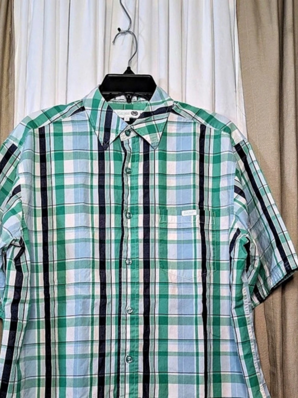 Ecko Unlimited Plaid Short Sleeve Shirt in Green & Blue Size Medium